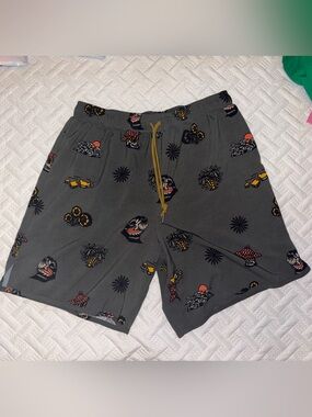 Rabbit | Men’s Charcoal Tattoo-Style Graphic Drawstring Swim Trunks Shorts